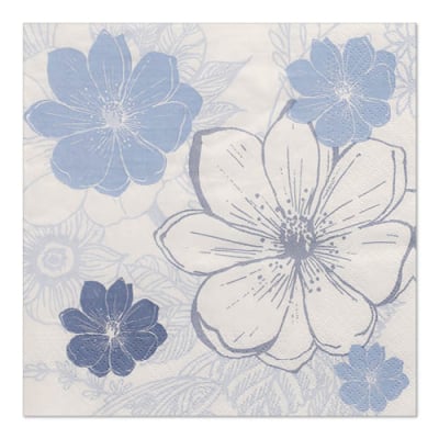 30 Servietten, 3-lagig 1/4-Falz 33 cm x 33 cm &quot;Blue Floret&quot;