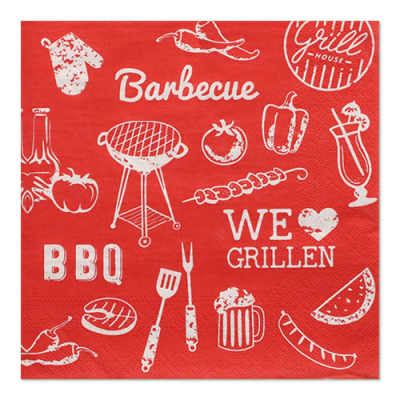 30 Servietten, 3-lagig 1/4-Falz 33 cm x 33 cm &quot;BBQ Love&quot;