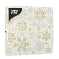 Papstar 20 Servietten, 3-lagig 1/4-Falz 33 cm x 33 cm silber/gold &quot;Flocons&quot;