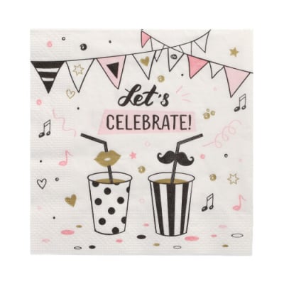 20 Servietten, 3-lagig 1/4-Falz 33 cm x 33 cm &quot;Lets Celebrate&quot;