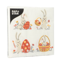 Papstar 20 Servietten, 3-lagig 1/4-Falz 33 cm x 33 cm &quot;Rabbit Parade&quot;