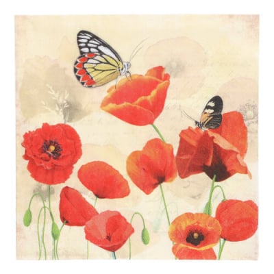 20 Servietten, 3-lagig 1/4-Falz 33 cm x 33 cm &quot;Poppy Flowers&quot;