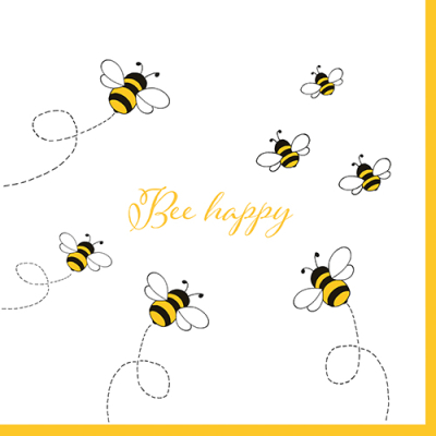 Papstar 30 Servietten, 3-lagig 1/4-Falz 33 cm x 33 cm &quot;Bee Happy&quot;