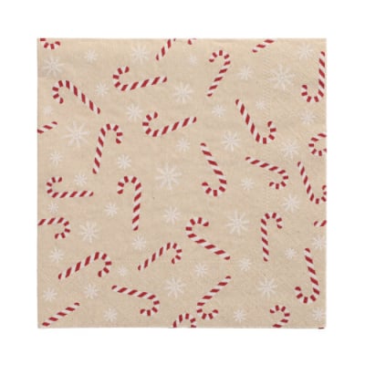 20 Servietten, 3-lagig 1/4-Falz 33 cm x 33 cm natur &quot;Candy Canes&quot; aus recyceltem Papier