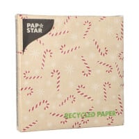 Papstar 20 Servietten, 3-lagig 1/4-Falz 33 cm x 33 cm natur &quot;Candy Canes&quot; aus recyceltem Papier