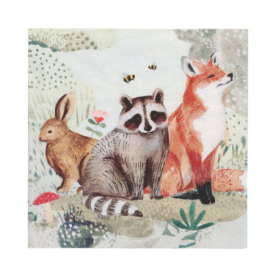 Papstar 20 Servietten, 3-lagig 1/4-Falz 33 cm x 33 cm &quot;Rabbit, Racoon &amp; Fox&quot;