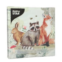 Papstar 20 Servietten, 3-lagig 1/4-Falz 33 cm x 33 cm &quot;Rabbit, Racoon &amp; Fox&quot;