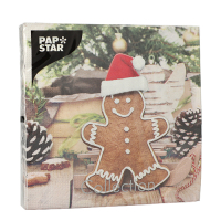 Papstar 20 Servietten, 3-lagig 1/4-Falz 33 cm x 33 cm &quot;Gingerbread Man&quot;