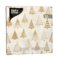 Papstar 30 Servietten, 3-lagig 1/4-Falz 33 cm x 33 cm gold &quot;Pine Forest&quot;