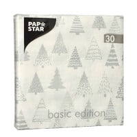 Papstar 30 Servietten, 3-lagig 1/4-Falz 33 cm x 33 cm silber &quot;Pine Forest&quot;