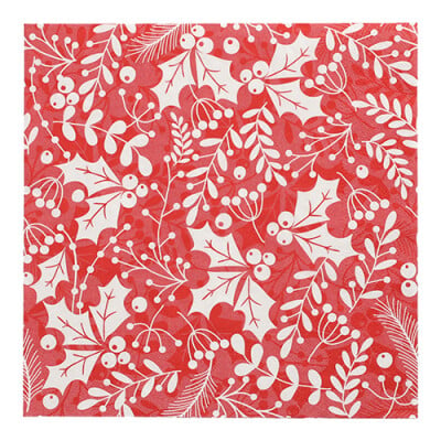 Papstar 20 Servietten, 3-lagig 1/4-Falz 40 cm x 40 cm rot &quot;Houx et Gui&quot;