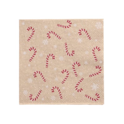 20 Servietten, 3-lagig 1/4-Falz 25 cm x 25 cm natur &quot;Candy Canes&quot; aus recyceltem Papier