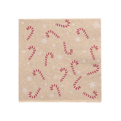 Papstar 20 Servietten, 3-lagig 1/4-Falz 25 cm x 25 cm natur &quot;Candy Canes&quot; aus recyceltem Papier