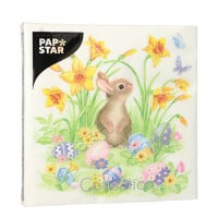 Papstar 20 Servietten, 3-lagig 1/4-Falz 33 cm x 33 cm &quot;Cute Bunny&quot;