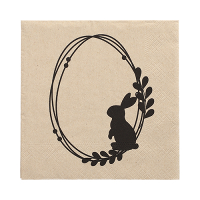 20 Servietten, 3-lagig 1/4-Falz 33 cm x 33 cm natur &quot;Rabbit Wreath&quot; aus recyceltem Papier