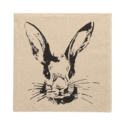 20 Servietten, 3-lagig 1/4-Falz 33 cm x 33 cm natur &quot;My Name is Rabbit&quot; aus recyceltem Papier