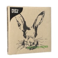 Papstar 20 Servietten, 3-lagig 1/4-Falz 33 cm x 33 cm natur &quot;My Name is Rabbit&quot; aus recyceltem Papier