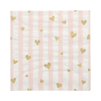 30 Servietten, 3-lagig 1/4-Falz 33 cm x 33 cm pink &quot;Golden Hearts&quot;