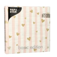 Papstar 30 Servietten, 3-lagig 1/4-Falz 33 cm x 33 cm pink &quot;Golden Hearts&quot;