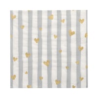 Papstar 30 Servietten, 3-lagig 1/4-Falz 33 cm x 33 cm grau &quot;Golden Hearts&quot;