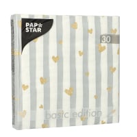 Papstar 30 Servietten, 3-lagig 1/4-Falz 33 cm x 33 cm grau &quot;Golden Hearts&quot;