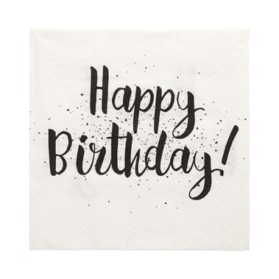 30 Servietten, 3-lagig 1/4-Falz 33 cm x 33 cm &quot;Happy Birthday&quot;