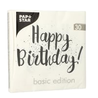 Papstar 30 Servietten, 3-lagig 1/4-Falz 33 cm x 33 cm &quot;Happy Birthday&quot;