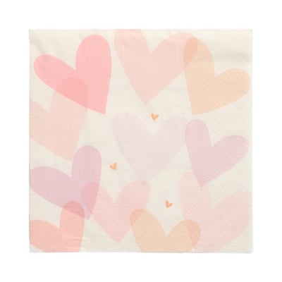 20 Servietten, 3-lagig 1/4-Falz 33 cm x 33 cm &quot;Pastell Hearts&quot;