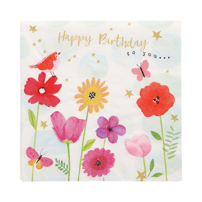 20 Servietten, 3-lagig 1/4-Falz 33 cm x 33 cm &quot;Birthday Flowers&quot;