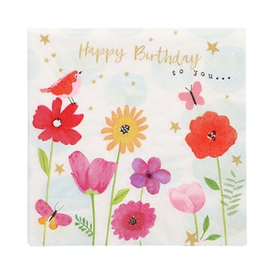 Papstar 20 Servietten, 3-lagig 1/4-Falz 33 cm x 33 cm &quot;Birthday Flowers&quot;