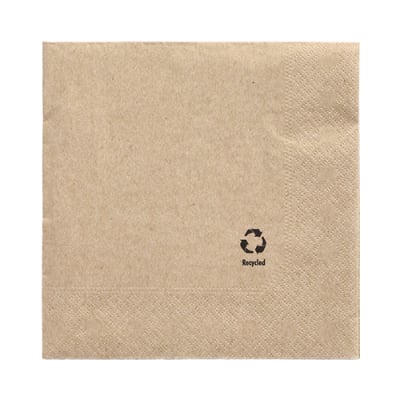 100 Servietten, 3-lagig 1/4-Falz 33 cm x 33 cm natur aus recyceltem Papier