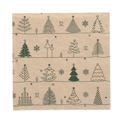 20 Servietten, 3-lagig 1/4-Falz 33 cm x 33 cm natur &quot;Various X-Mas Trees&quot; aus recyceltem Papier