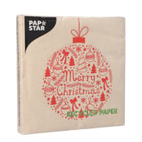 Papstar 20 Servietten, 3-lagig 1/4-Falz 33 cm x 33 cm natur &quot;Christmas Ball&quot; aus recyceltem Papier