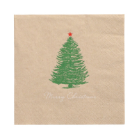 20 Servietten, 3-lagig 1/4-Falz 33 cm x 33 cm natur &quot;Christmastree with Star&quot; aus recyceltem Papier