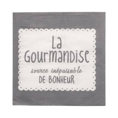 20 Servietten, 3-lagig 1/4-Falz 33 cm x 33 cm grau &quot;La Gourmandise&quot;