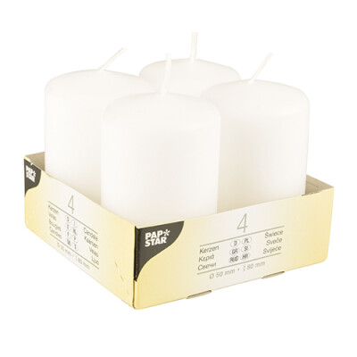 4 Stumpenkerzen &Oslash; 50 mm x 80 mm weiss
