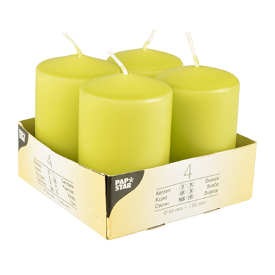 4 Stumpenkerzen &Oslash; 50 mm x 80 mm kiwi