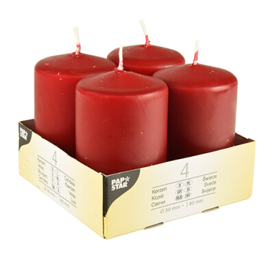 4 Stumpenkerzen &Oslash; 50 mm x 80 mm bordeaux