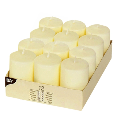 Papstar 12 Stumpenkerzen &Oslash; 40 mm x 60 mm elfenbein "Ivory" mit Flachkopf