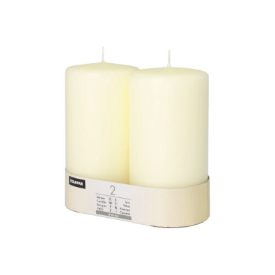 2 Stumpenkerzen &Oslash; 80 mm x 150 mm elfenbein "Ivory" mit Flachkopf