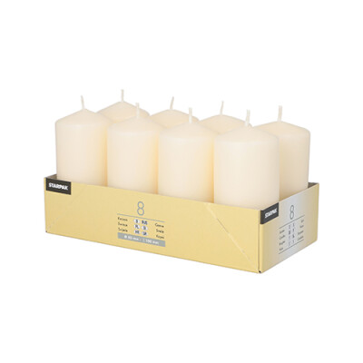 8 Stumpenkerzen &Oslash; 50 mm x 100 mm creme