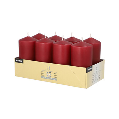 8 Stumpenkerzen &Oslash; 50 mm x 100 mm bordeaux