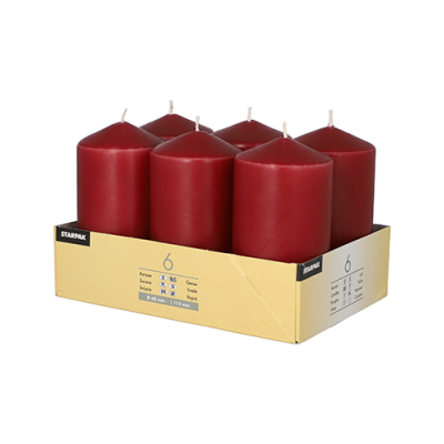 6 Stumpenkerzen &Oslash; 60 mm x 115 mm bordeaux