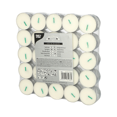 Papstar 50 Teelichte &Oslash; 37,2 mm x 15,5 mm weiss aus 100 % Stearin