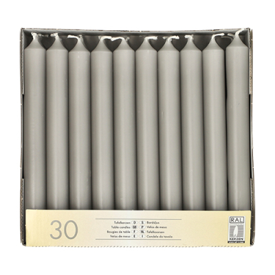 30 Tafelkerzen &Oslash; 2,1 cm x 19,6 cm grau