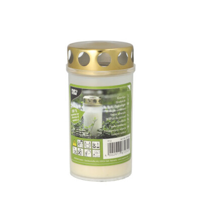Papstar &Ouml;l-Licht T3, 100 % Pflanzenfett &Oslash; 6,5 cm x 12,5 cm weiss transparente H&uuml;lle, mit Golddeckel