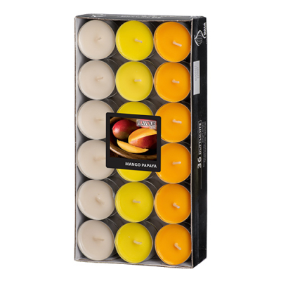36 "Flavour by GALA" Duftlichte &Oslash; 38 mm x 17 mm pfirsich - Mango-Papaya "Ton in Ton"