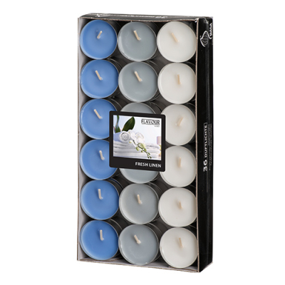 36 "Flavour by GALA" Duftlichte &Oslash; 38 mm x 17 mm weiss - Fresh Linen "Ton in Ton"
