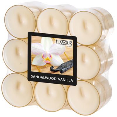 18 "Flavour by GALA" Duftlichte &Oslash; 38 mm x 24 mm elfenbein - Sandalwood-Vanilla in Polycarbonath&uuml;lle