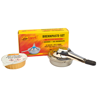 &quot;favorit&quot; Sicherheits-Brennpaste Set, 80 gr Brennpaste inkl. verstellbarem Brenner, silber